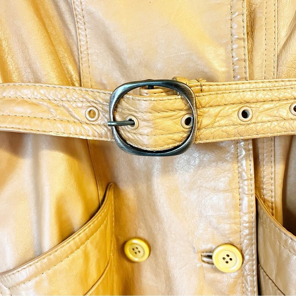 VINTAGE 1970s Jet Set of California Tan Cowhide Leather Trench Coat Belted - Picture 11 of 16